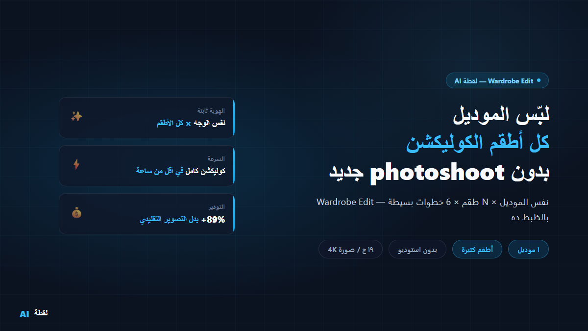 Wardrobe Edit في لقطة AI — لبّس الموديل كل أطقم الكوليكشن بدون photoshoot جديد