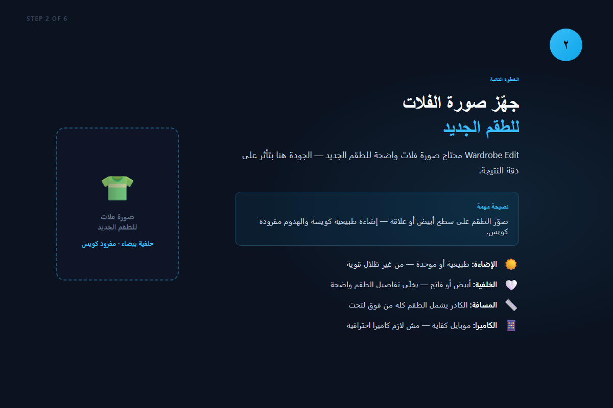 الخطوة الثانية — تجهيز صورة الفلات للطقم الجديد قبل Wardrobe Edit